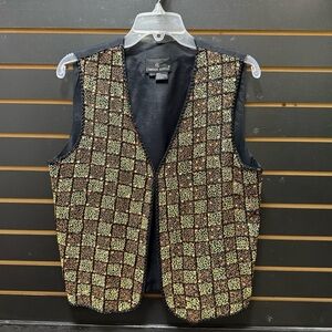 Vintage Carole Little Embellished Vest Top Black Gold Size L